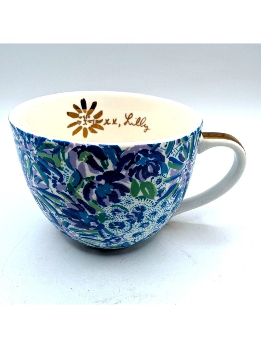 Lilly Pulitzer Ceramic Mug With Gold Handle & Floral Design 16 Oz